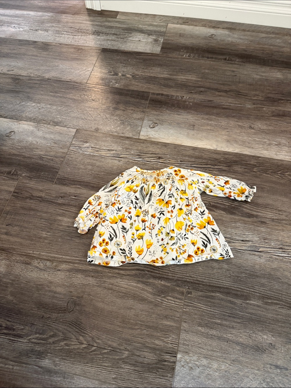 next White Floral Smocked Yoke Top with Yellow Flowers - Kids